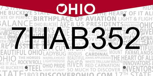 7HAB352 Ohio License Plate