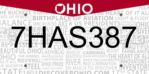 7HAS387 Ohio License Plate