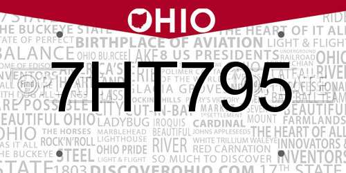 7HT795 Ohio License Plate