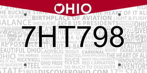 7HT798 Ohio License Plate