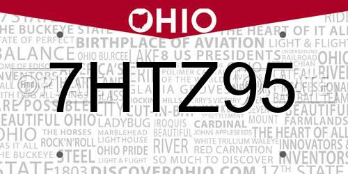 7HTZ95 Ohio License Plate