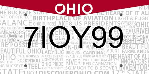 7IOY99 Ohio License Plate