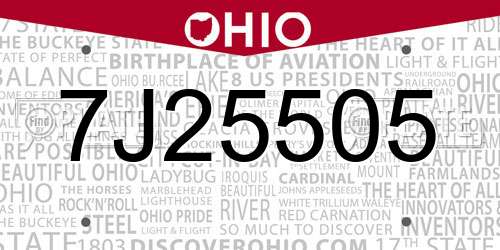 7J25505 Ohio License Plate