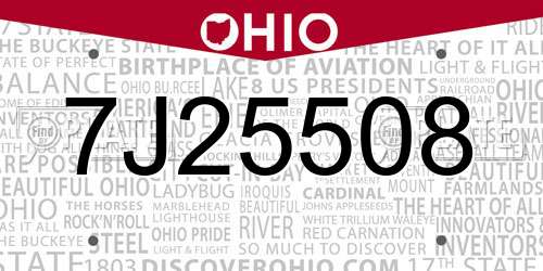7J25508 Ohio License Plate