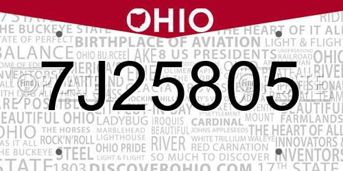 7J25805 Ohio License Plate