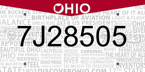 7J28505 Ohio License Plate
