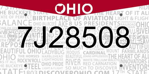 7J28508 Ohio License Plate