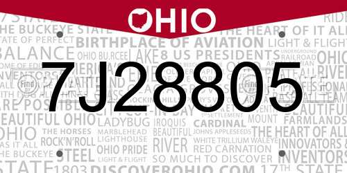 7J28805 Ohio License Plate