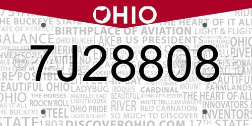 7J28808 Ohio License Plate