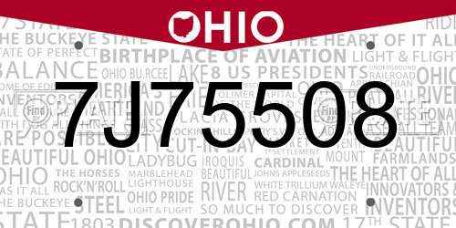7J75508 Ohio License Plate