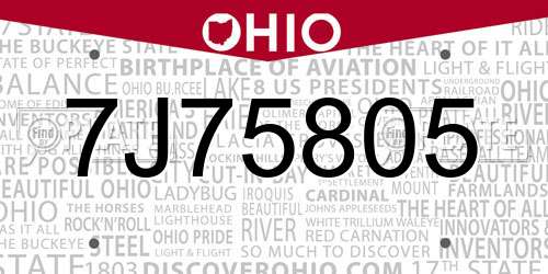 7J75805 Ohio License Plate