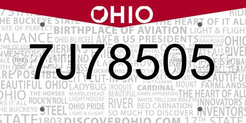 7J78505 Ohio License Plate