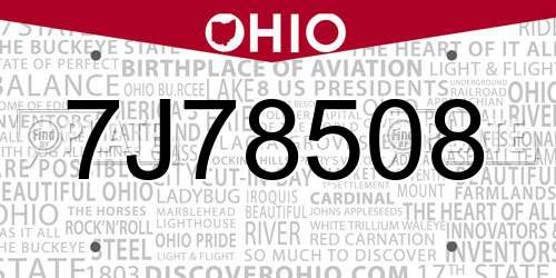 7J78508 Ohio License Plate