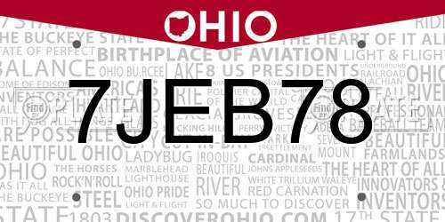 7JEB78 Ohio License Plate