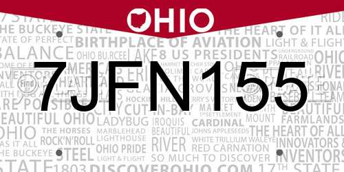 7JFN155 Ohio License Plate