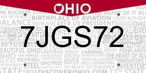 7JGS72 Ohio License Plate