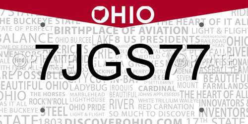 7JGS77 Ohio License Plate