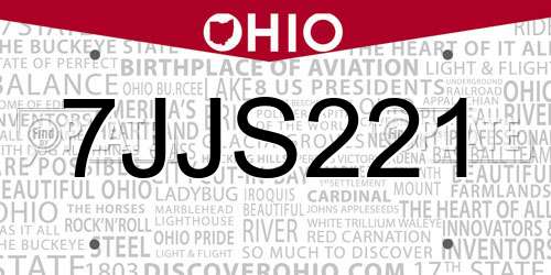7JJS221 Ohio License Plate