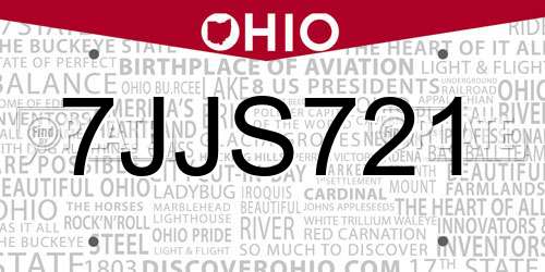 7JJS721 Ohio License Plate