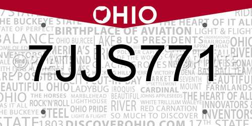 7JJS771 Ohio License Plate