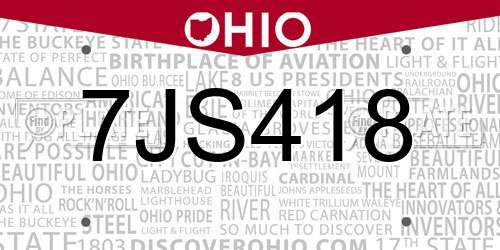 7JS418 Ohio License Plate