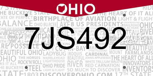 7JS492 Ohio License Plate