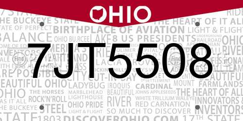 7JT5508 Ohio License Plate