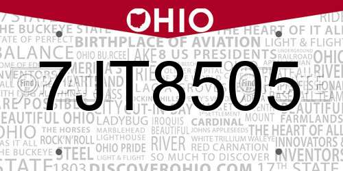 7JT8505 Ohio License Plate