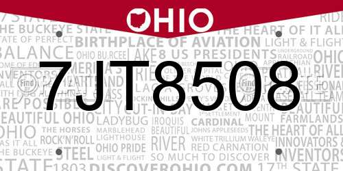 7JT8508 Ohio License Plate