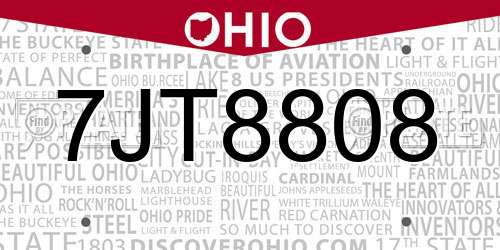 7JT8808 Ohio License Plate