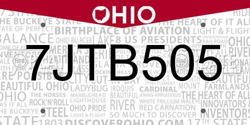 7JTB505 Ohio License Plate