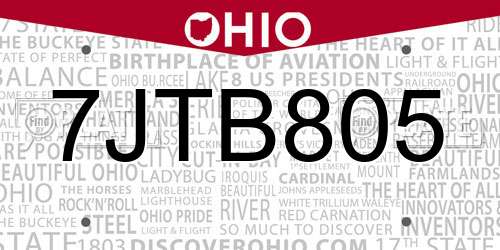 7JTB805 Ohio License Plate
