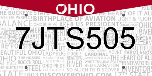 7JTS505 Ohio License Plate