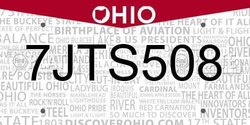 7JTS508 Ohio License Plate