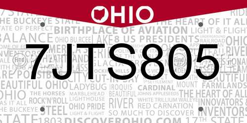 7JTS805 Ohio License Plate