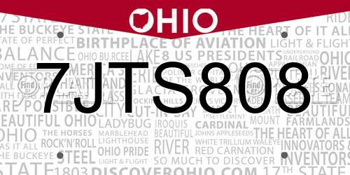 7JTS808 Ohio License Plate