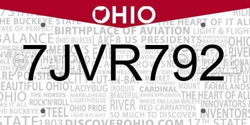 7JVR792 Ohio License Plate