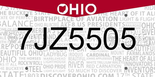 7JZ5505 Ohio License Plate