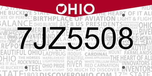 7JZ5508 Ohio License Plate