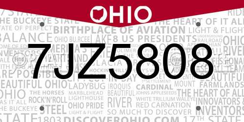 7JZ5808 Ohio License Plate