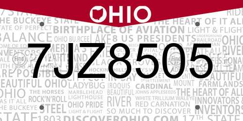 7JZ8505 Ohio License Plate
