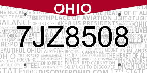 7JZ8508 Ohio License Plate
