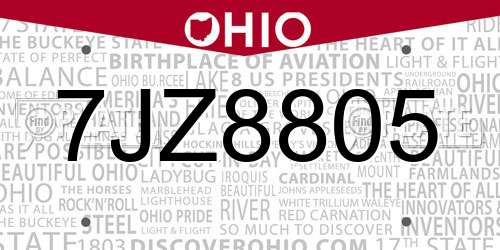 7JZ8805 Ohio License Plate