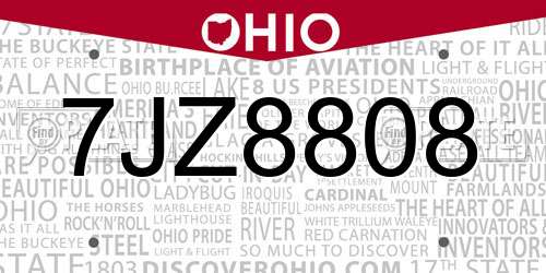 7JZ8808 Ohio License Plate