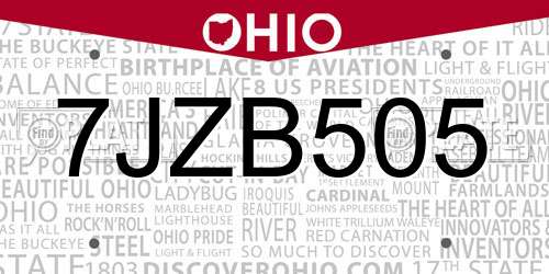 7JZB505 Ohio License Plate