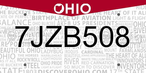 7JZB508 Ohio License Plate