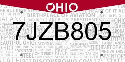 7JZB805 Ohio License Plate