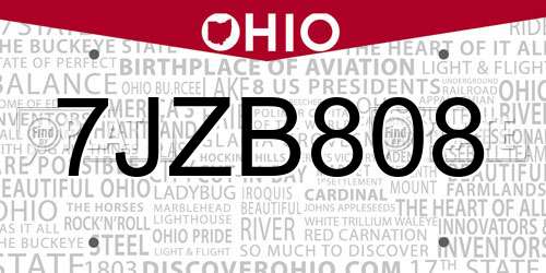 7JZB808 Ohio License Plate