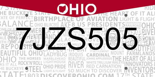 7JZS505 Ohio License Plate