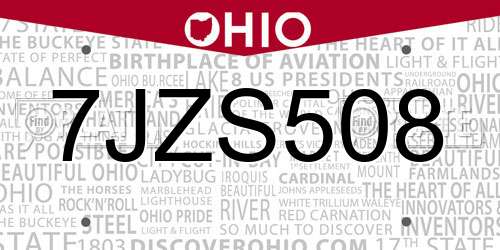 7JZS508 Ohio License Plate